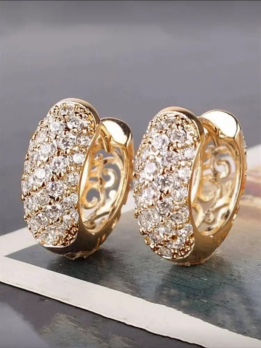 Gold Crystal Pave Huggie Earrings